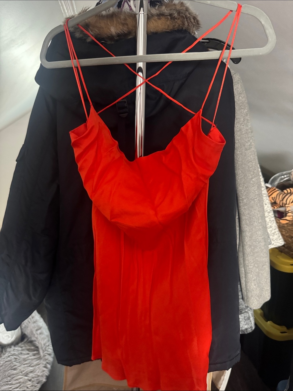 Zara Red Satin Slip Dress with Crisscross Straps